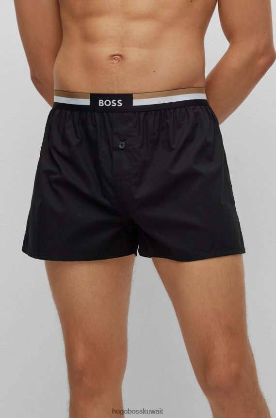 4TFNJN2018 أسود Hugo Boss Hugo - حزمة من قطعتين من شورت بيجامة مع أحزمة خصر مخططة باللون الأسود