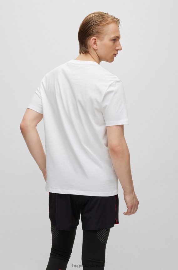 4TFNJN2019 أبيض Hugo Boss تي شيرت من الجيرسي القطني بطبعة الذئب وشعار هوغو باللون الأبيض