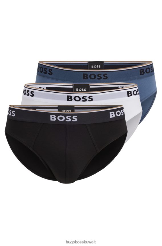 4TFNJN2025 أسود / أبيض / أزرق Hugo Boss Hugo مجموعة من ثلاثة سراويل داخلية من القطن المطاطي مع أحزمة خصر تحمل الشعار باللون الأسود