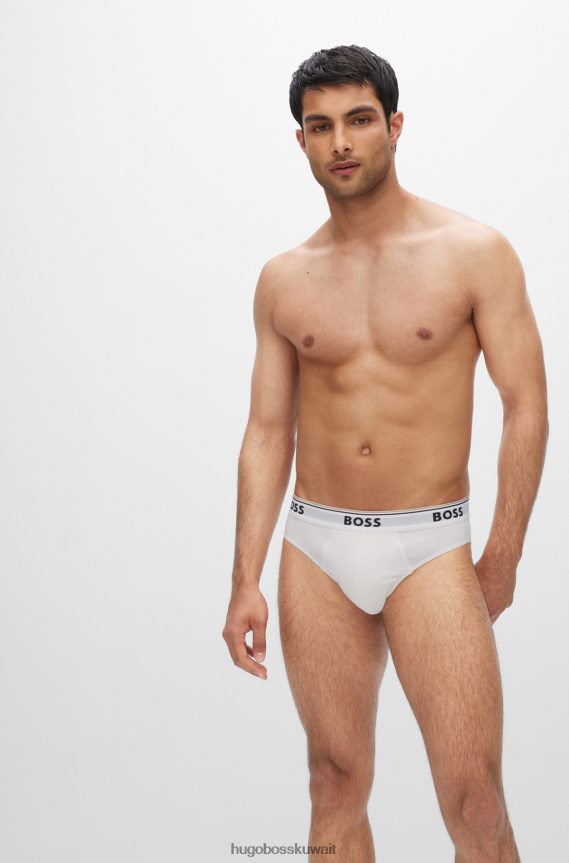 4TFNJN2025 أسود / أبيض / أزرق Hugo Boss Hugo مجموعة من ثلاثة سراويل داخلية من القطن المطاطي مع أحزمة خصر تحمل الشعار باللون الأسود