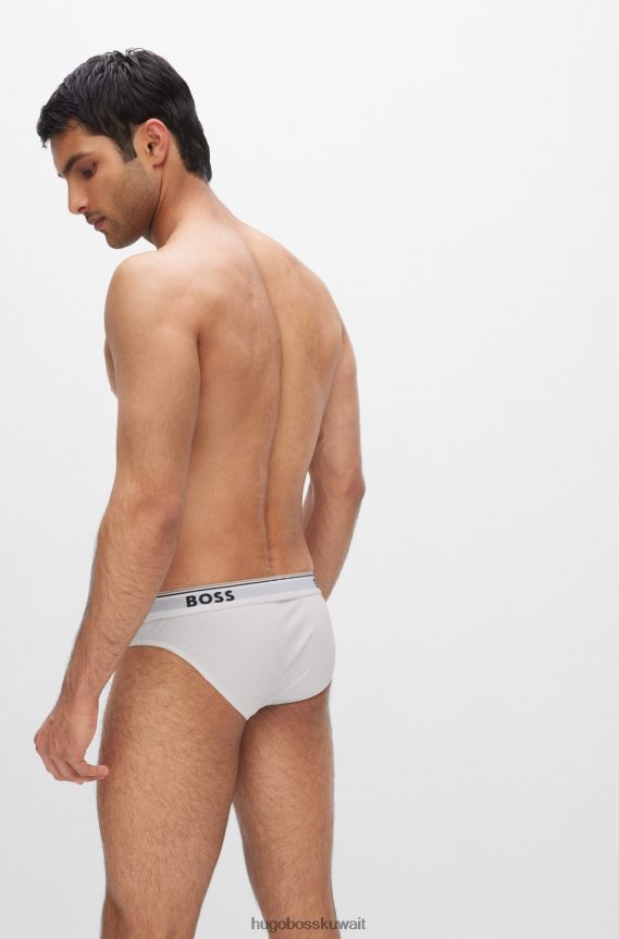 4TFNJN2025 أسود / أبيض / أزرق Hugo Boss Hugo مجموعة من ثلاثة سراويل داخلية من القطن المطاطي مع أحزمة خصر تحمل الشعار باللون الأسود