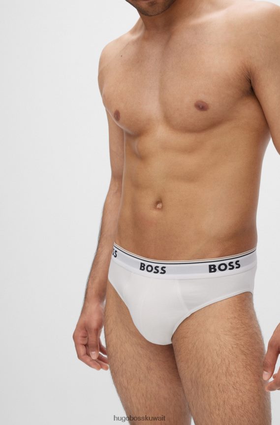 4TFNJN2025 أسود / أبيض / أزرق Hugo Boss Hugo مجموعة من ثلاثة سراويل داخلية من القطن المطاطي مع أحزمة خصر تحمل الشعار باللون الأسود