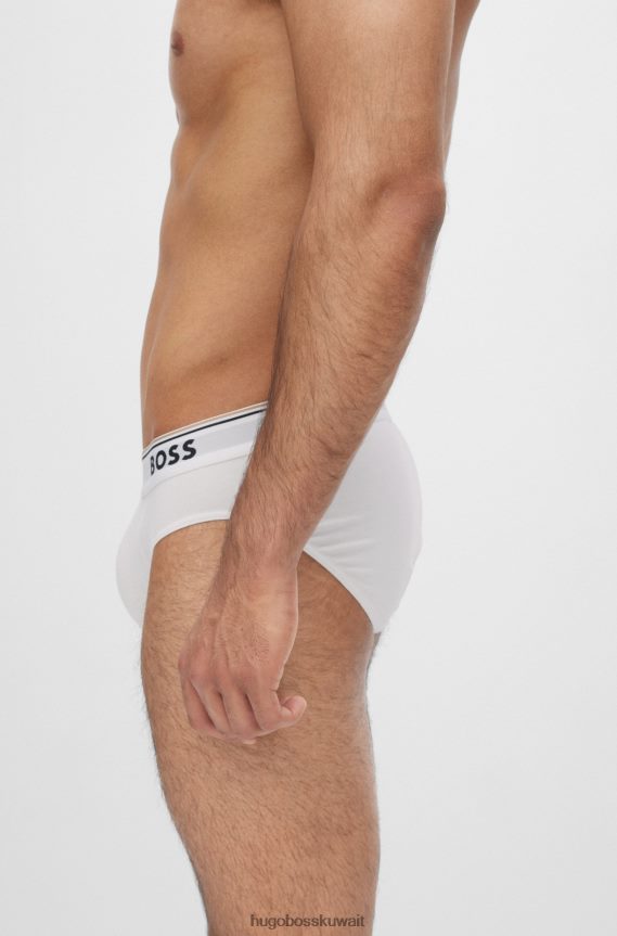 4TFNJN2025 أسود / أبيض / أزرق Hugo Boss Hugo مجموعة من ثلاثة سراويل داخلية من القطن المطاطي مع أحزمة خصر تحمل الشعار باللون الأسود