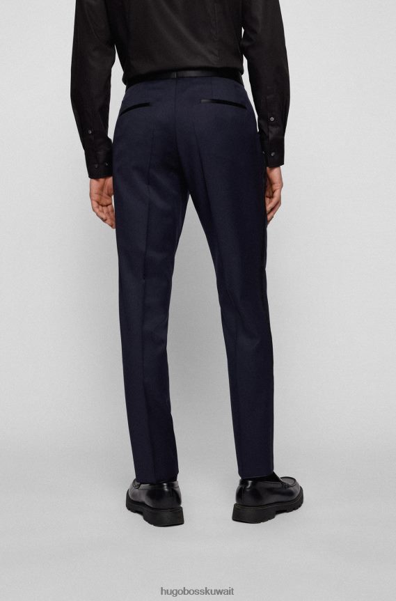 4TFNJN2026 أزرق غامق Hugo Boss بنطلون توكسيدو بقصة ضيقة من الصوف البكر باللون الأزرق الداكن