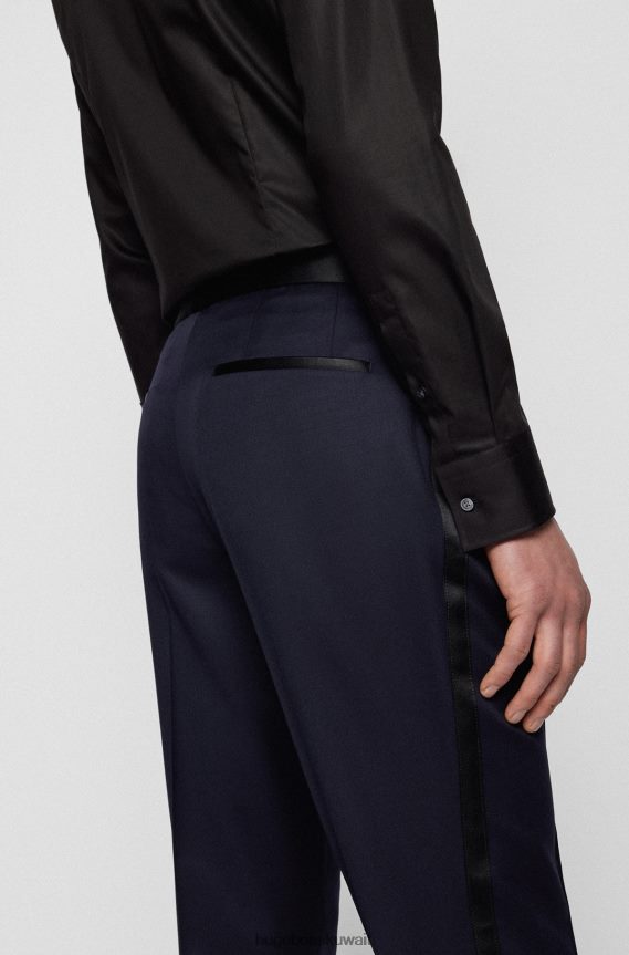 4TFNJN2026 أزرق غامق Hugo Boss بنطلون توكسيدو بقصة ضيقة من الصوف البكر باللون الأزرق الداكن