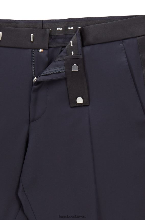 4TFNJN2026 أزرق غامق Hugo Boss بنطلون توكسيدو بقصة ضيقة من الصوف البكر باللون الأزرق الداكن