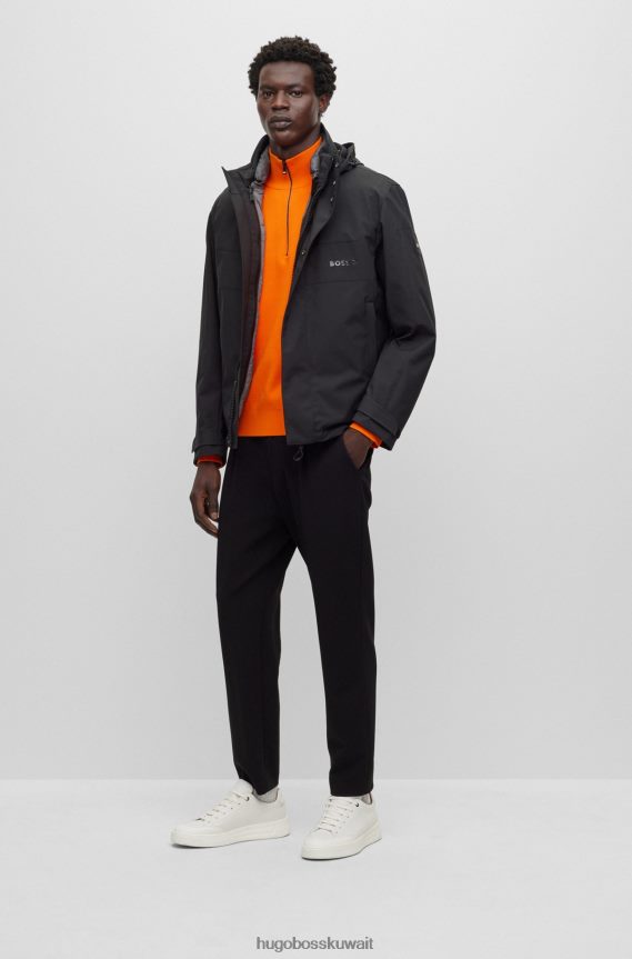 4TFNJN2028 أسود Hugo Boss سترة ثلاثة في واحد مع لمسة نهائية مقاومة للماء باللون الأسود