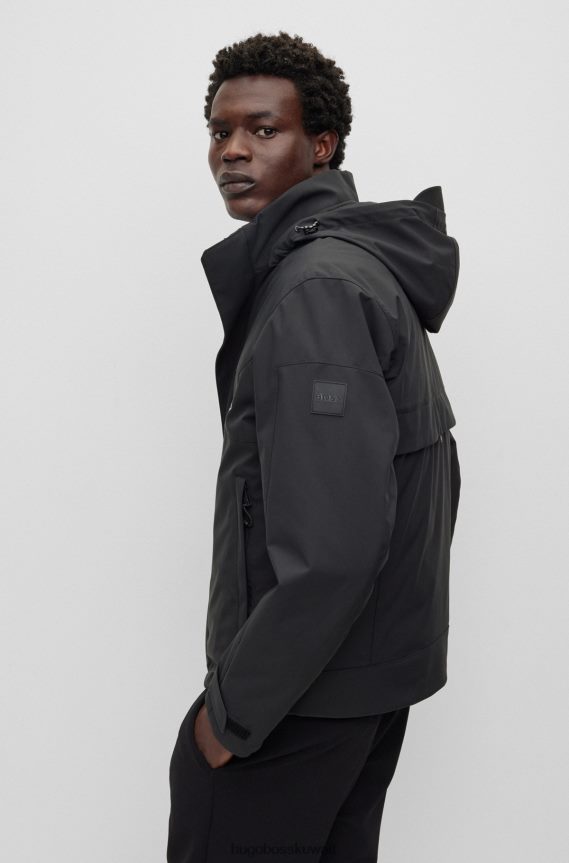 4TFNJN2028 أسود Hugo Boss سترة ثلاثة في واحد مع لمسة نهائية مقاومة للماء باللون الأسود