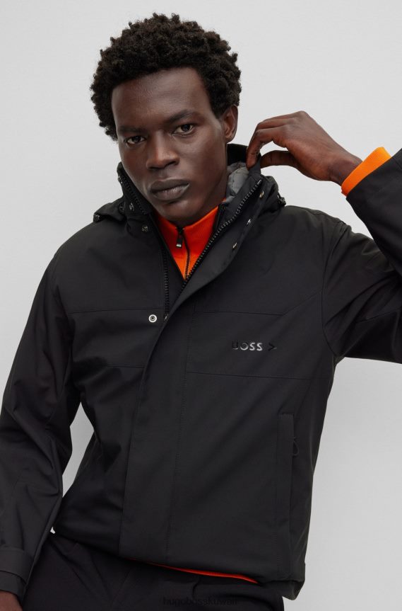 4TFNJN2028 أسود Hugo Boss سترة ثلاثة في واحد مع لمسة نهائية مقاومة للماء باللون الأسود