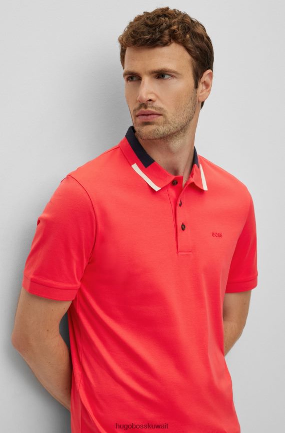 4TFNJN2029 أحمر Hugo Boss قميص بولو أحمر من Hugo بقصة ضيقة مصنوع من قطن مرسيريسيد
