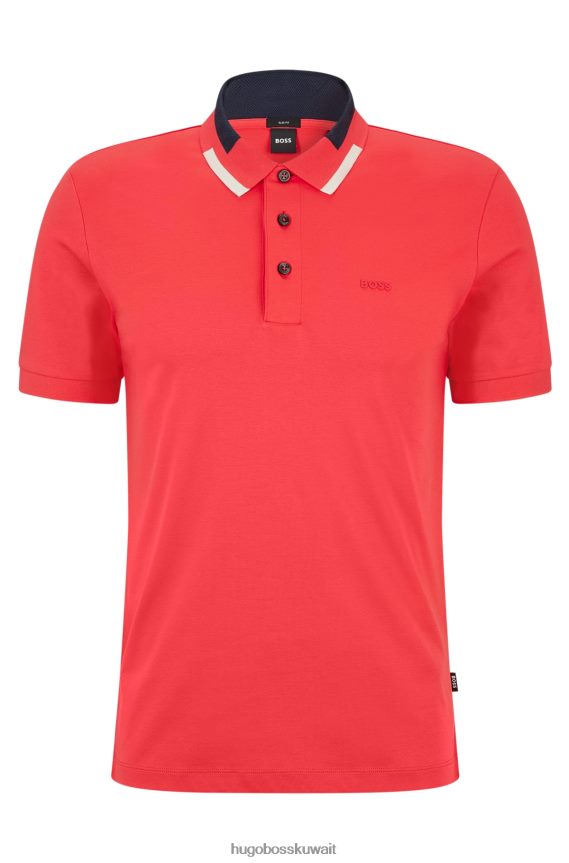 4TFNJN2029 أحمر Hugo Boss قميص بولو أحمر من Hugo بقصة ضيقة مصنوع من قطن مرسيريسيد