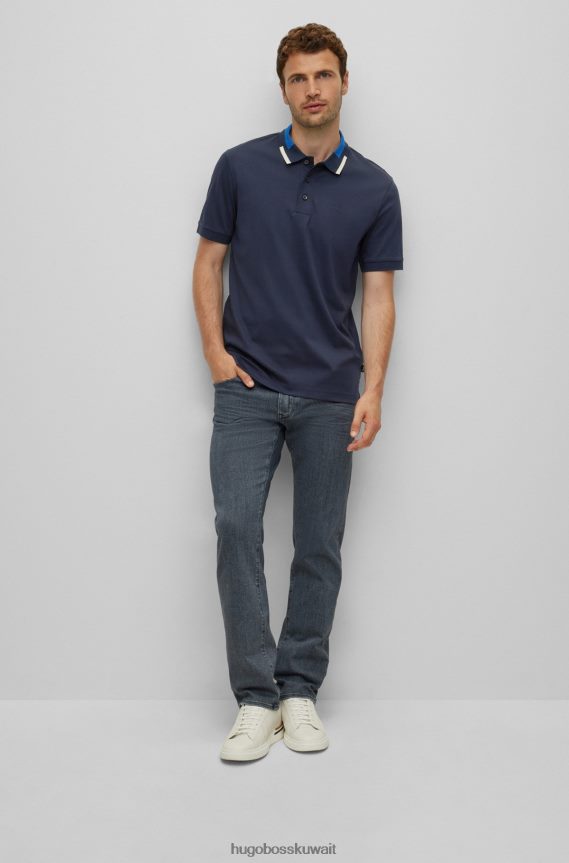4TFNJN2030 أزرق غامق Hugo Boss قميص بولو بقصة ضيقة من Hugo مصنوع من القطن المرسيري باللون الأزرق الداكن