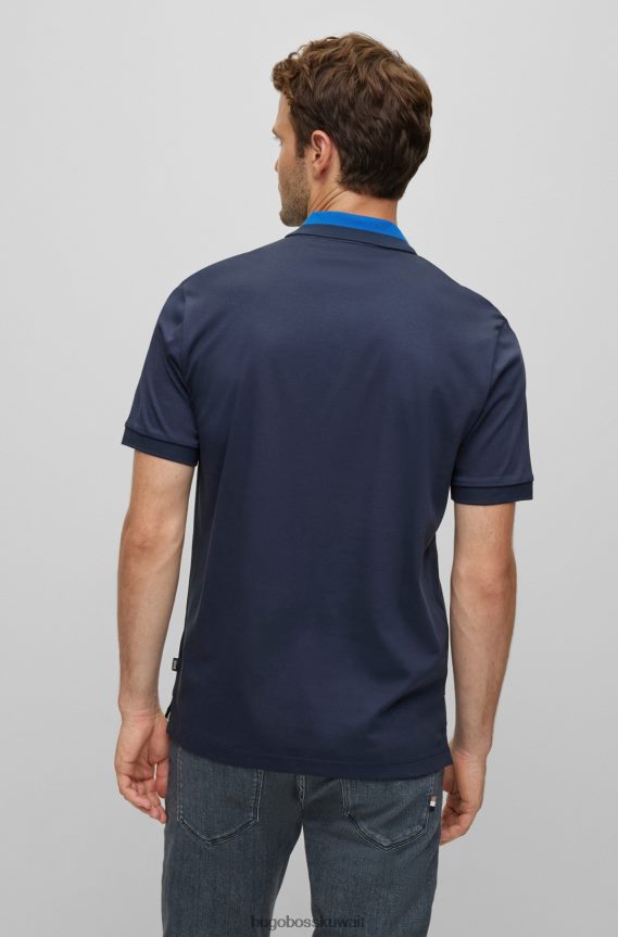 4TFNJN2030 أزرق غامق Hugo Boss قميص بولو بقصة ضيقة من Hugo مصنوع من القطن المرسيري باللون الأزرق الداكن