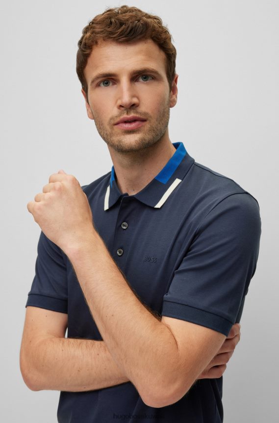 4TFNJN2030 أزرق غامق Hugo Boss قميص بولو بقصة ضيقة من Hugo مصنوع من القطن المرسيري باللون الأزرق الداكن