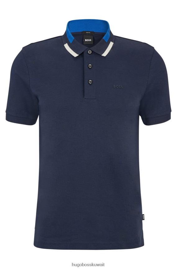 4TFNJN2030 أزرق غامق Hugo Boss قميص بولو بقصة ضيقة من Hugo مصنوع من القطن المرسيري باللون الأزرق الداكن
