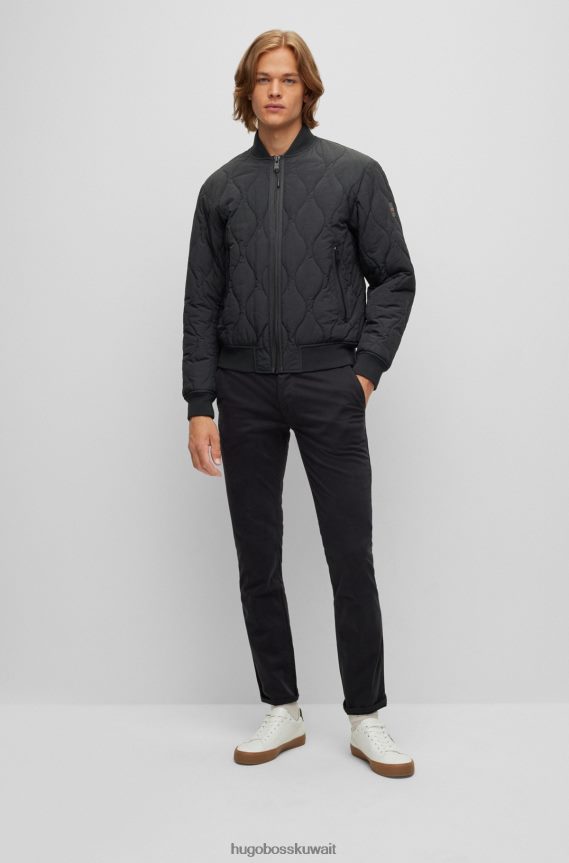 4TFNJN2032 أسود Hugo Boss سترة بومبر مبطنة مقاومة للماء مع خطوط برتقالية سوداء