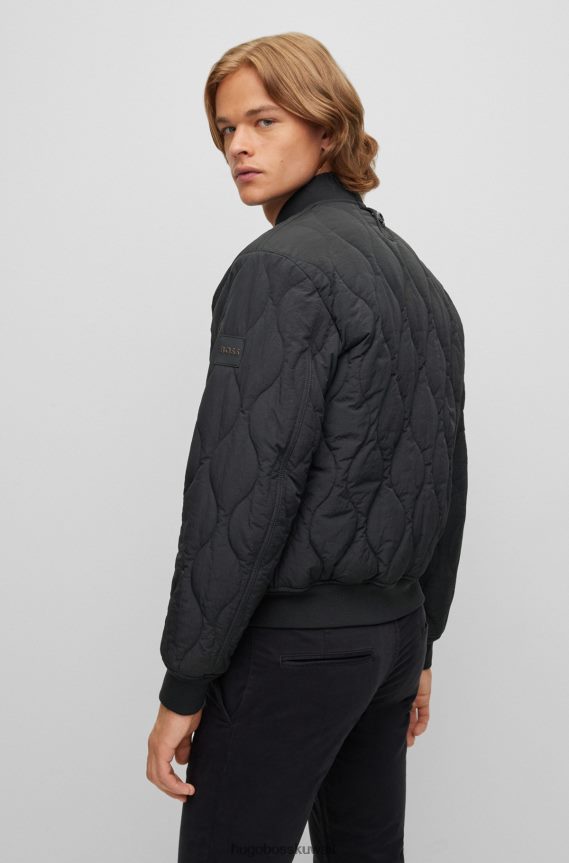 4TFNJN2032 أسود Hugo Boss سترة بومبر مبطنة مقاومة للماء مع خطوط برتقالية سوداء