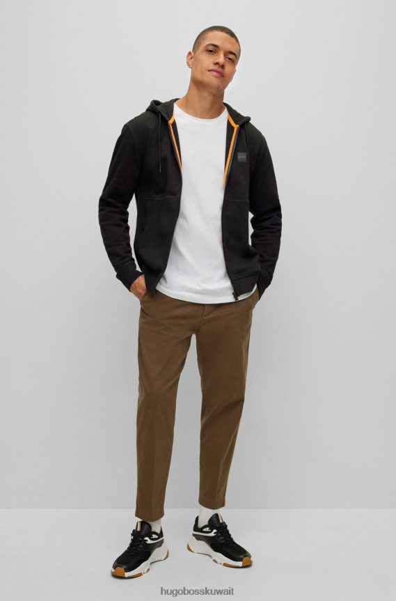 4TFNJN2039 أسود Hugo Boss هودي بسحاب من قطن تيري باللون الأسود مع رقعة شعار هوغو