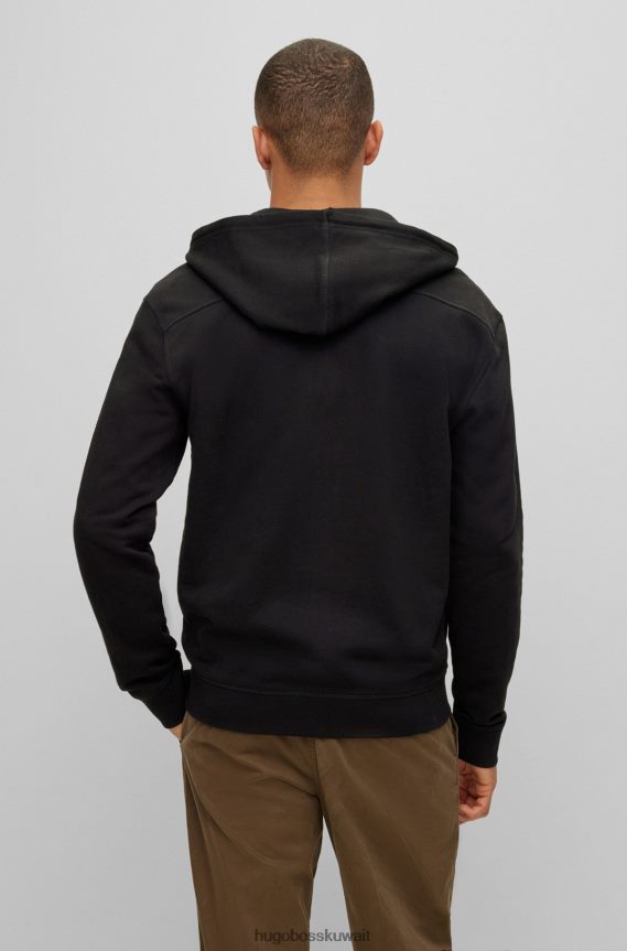 4TFNJN2039 أسود Hugo Boss هودي بسحاب من قطن تيري باللون الأسود مع رقعة شعار هوغو