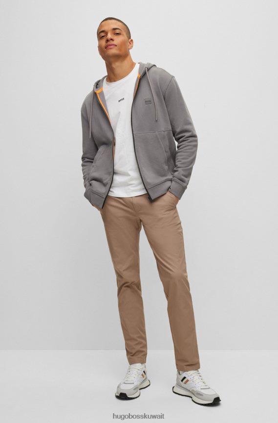 4TFNJN2041 رمادي Hugo Boss هودي هوغو رمادي من قطن تيري بسحاب مع رقعة شعار