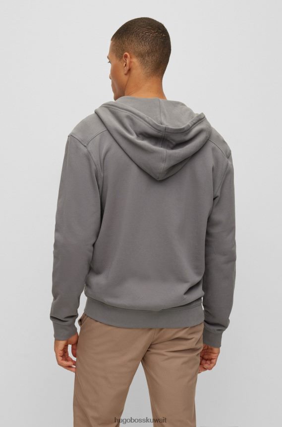 4TFNJN2041 رمادي Hugo Boss هودي هوغو رمادي من قطن تيري بسحاب مع رقعة شعار
