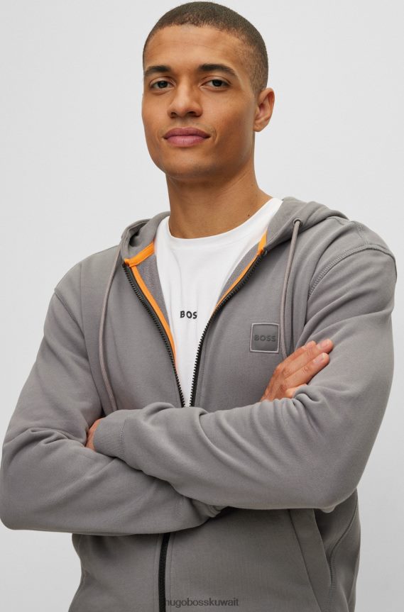 4TFNJN2041 رمادي Hugo Boss هودي هوغو رمادي من قطن تيري بسحاب مع رقعة شعار