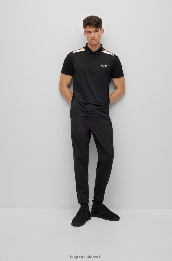 4TFNJN2042 أسود Hugo Boss قميص بولو هوغو أسود نشط قابل للتمدد مع طباعة مخططة