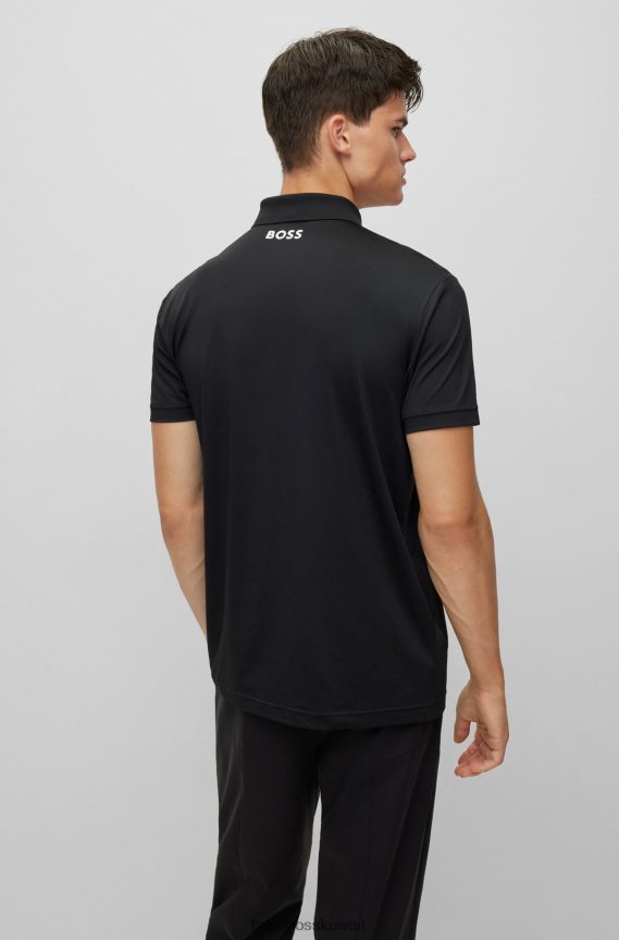 4TFNJN2042 أسود Hugo Boss قميص بولو هوغو أسود نشط قابل للتمدد مع طباعة مخططة