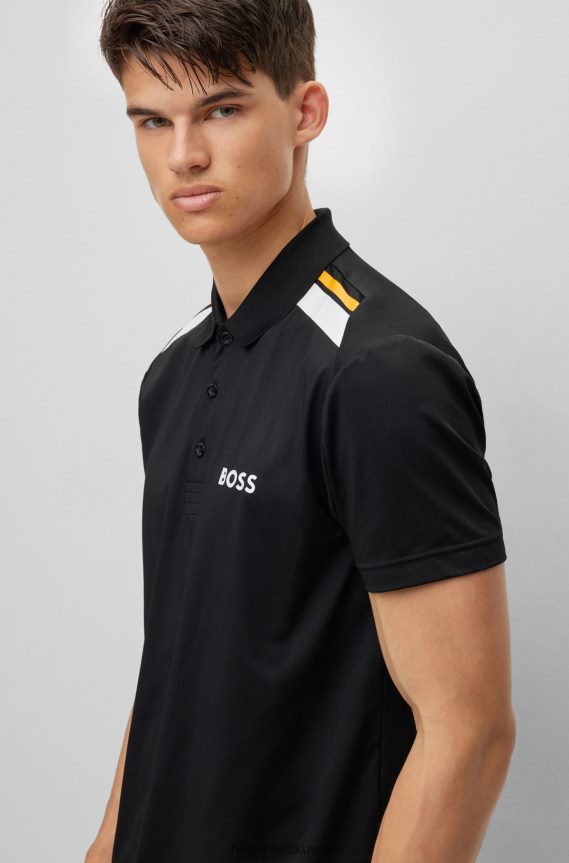 4TFNJN2042 أسود Hugo Boss قميص بولو هوغو أسود نشط قابل للتمدد مع طباعة مخططة