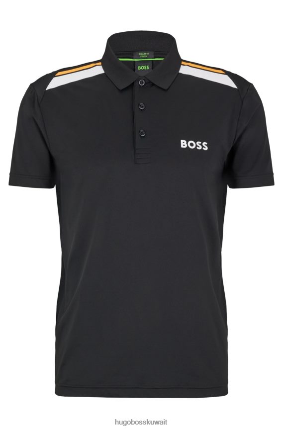 4TFNJN2042 أسود Hugo Boss قميص بولو هوغو أسود نشط قابل للتمدد مع طباعة مخططة
