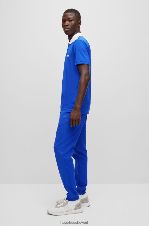 4TFNJN2044 أزرق Hugo Boss قميص بولو نشط ومطاط مع طباعة شريطية باللون الأزرق