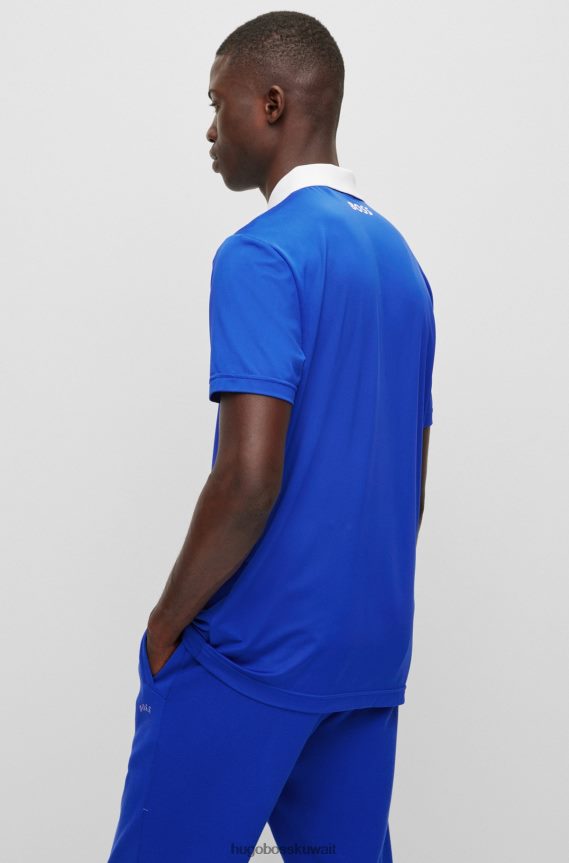 4TFNJN2044 أزرق Hugo Boss قميص بولو نشط ومطاط مع طباعة شريطية باللون الأزرق