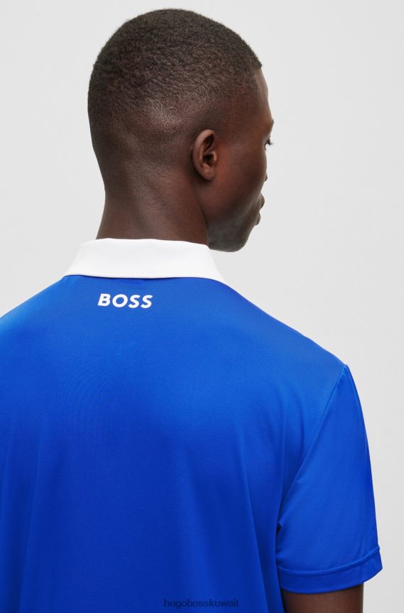 4TFNJN2044 أزرق Hugo Boss قميص بولو نشط ومطاط مع طباعة شريطية باللون الأزرق