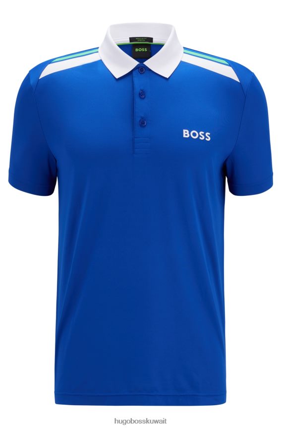 4TFNJN2044 أزرق Hugo Boss قميص بولو نشط ومطاط مع طباعة شريطية باللون الأزرق