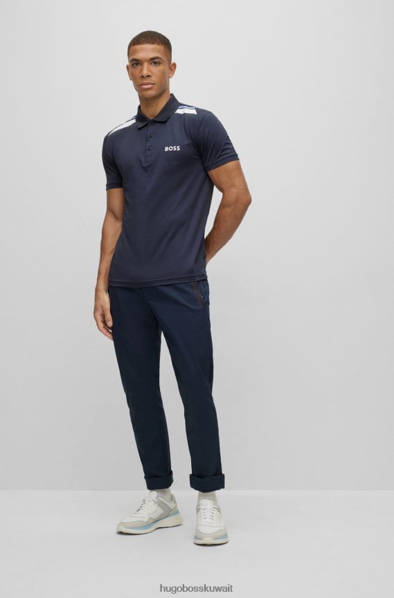 4TFNJN2045 أزرق غامق Hugo Boss قميص بولو أزرق داكن قابل للتمدد مع طباعة هوغو مخططة
