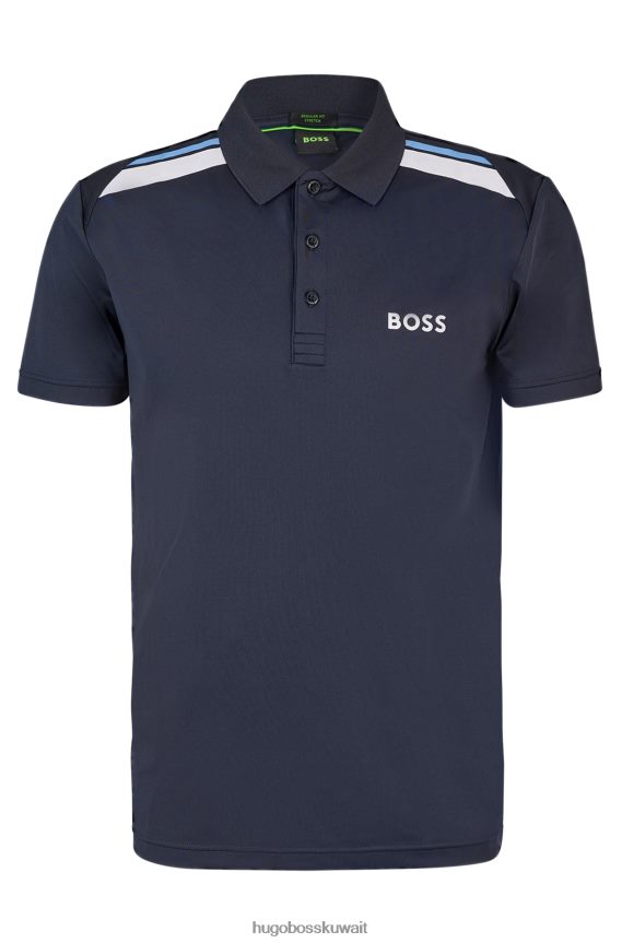 4TFNJN2045 أزرق غامق Hugo Boss قميص بولو أزرق داكن قابل للتمدد مع طباعة هوغو مخططة