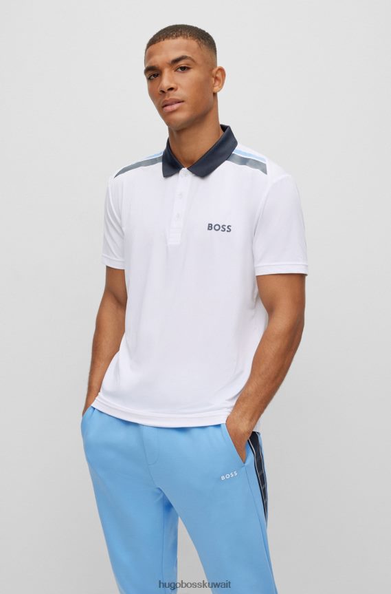 4TFNJN2046 أبيض Hugo Boss قميص بولو نشط قابل للتمدد مع طباعة شريطية باللون الأبيض