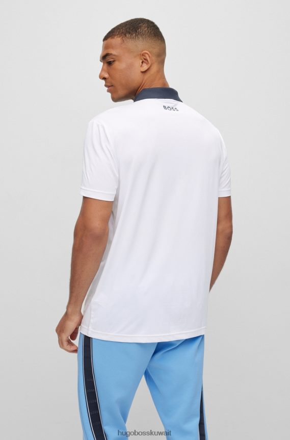 4TFNJN2046 أبيض Hugo Boss قميص بولو نشط قابل للتمدد مع طباعة شريطية باللون الأبيض