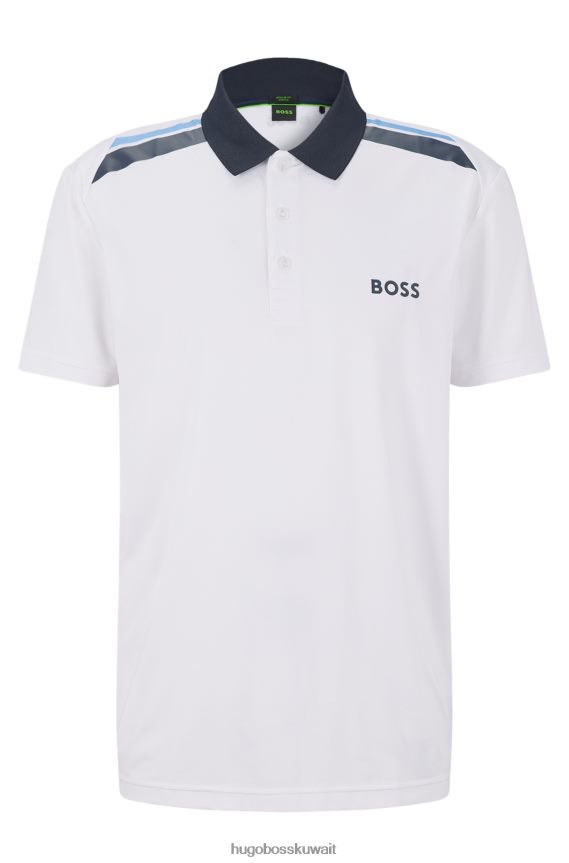 4TFNJN2046 أبيض Hugo Boss قميص بولو نشط قابل للتمدد مع طباعة شريطية باللون الأبيض
