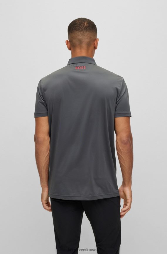 4TFNJN2047 الرمادي الداكن Hugo Boss قميص بولو هوغو رمادي داكن قابل للتمدد مع طباعة مخططة
