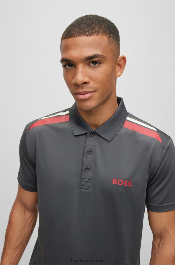 4TFNJN2047 الرمادي الداكن Hugo Boss قميص بولو هوغو رمادي داكن قابل للتمدد مع طباعة مخططة