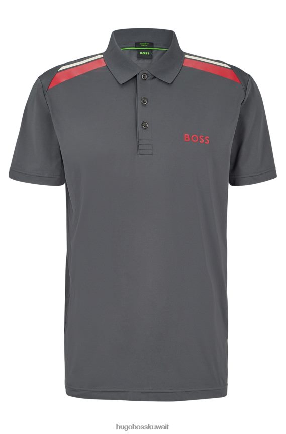 4TFNJN2047 الرمادي الداكن Hugo Boss قميص بولو هوغو رمادي داكن قابل للتمدد مع طباعة مخططة