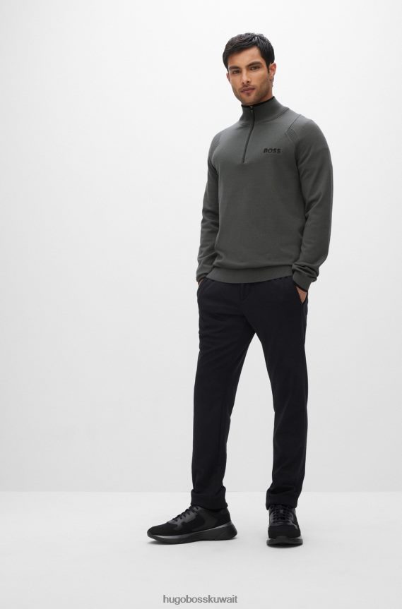 4TFNJN2048 الرمادي الداكن Hugo Boss سترة Hugo باللون الرمادي الداكن ذات الرقبة البريدية ذات المقاس العادي مع شعارات مطرزة