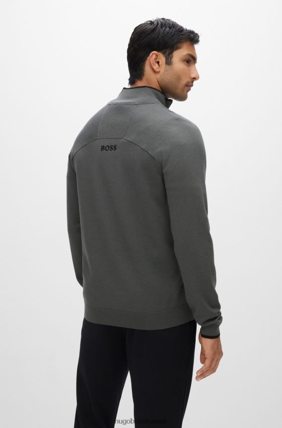 4TFNJN2048 الرمادي الداكن Hugo Boss سترة Hugo باللون الرمادي الداكن ذات الرقبة البريدية ذات المقاس العادي مع شعارات مطرزة