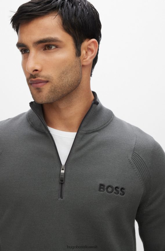 4TFNJN2048 الرمادي الداكن Hugo Boss سترة Hugo باللون الرمادي الداكن ذات الرقبة البريدية ذات المقاس العادي مع شعارات مطرزة