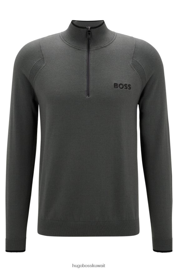 4TFNJN2048 الرمادي الداكن Hugo Boss سترة Hugo باللون الرمادي الداكن ذات الرقبة البريدية ذات المقاس العادي مع شعارات مطرزة