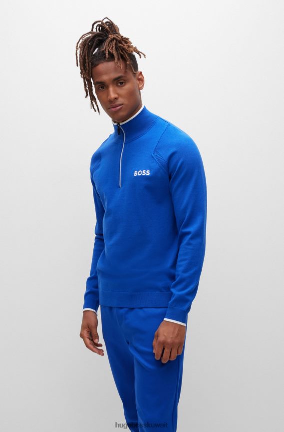 4TFNJN2049 أزرق Hugo Boss هوغو سترة عادية ذات رقبة بسحاب وشعارات مطرزة باللون الأزرق