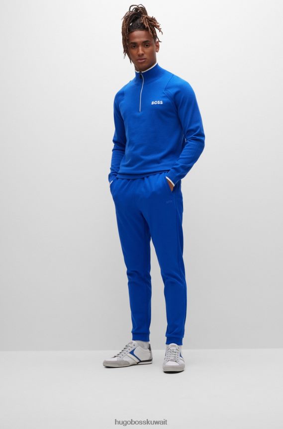 4TFNJN2049 أزرق Hugo Boss هوغو سترة عادية ذات رقبة بسحاب وشعارات مطرزة باللون الأزرق