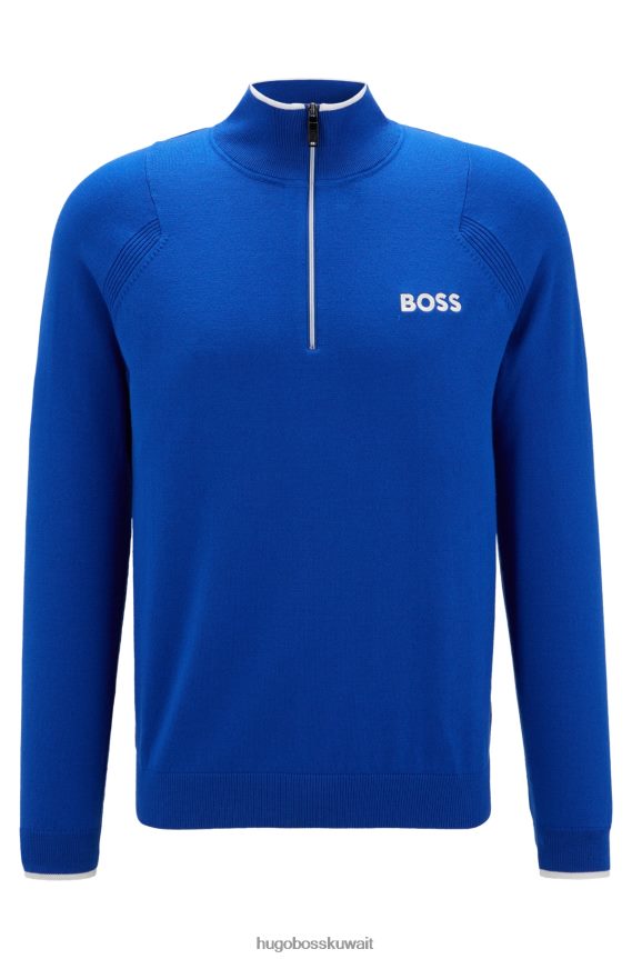 4TFNJN2049 أزرق Hugo Boss هوغو سترة عادية ذات رقبة بسحاب وشعارات مطرزة باللون الأزرق