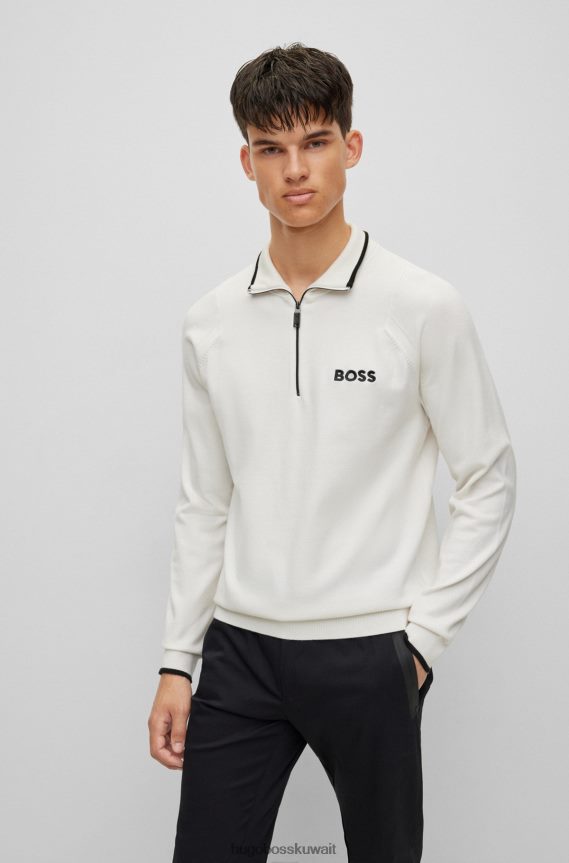 4TFNJN2050 أبيض Hugo Boss سترة بسحاب ورقبة عادية مع شعارات مطرزة باللون الأبيض